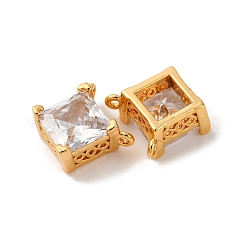 Brass Pave Clear Cubic Zirconia Square Charms&nbsp;KK-K382-49G