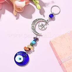Flat Round with Evil Eye Handmade Lampwork Pendant Decorations&nbsp;HJEW-JM01244