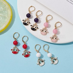 4 Pair 4 Color Natural Dyed Mashan Jade Beaded Dangle Earrings&nbsp;EJEW-JE05486