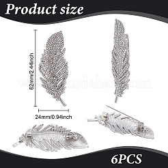 6Pcs Feather Shape Brass Rhinestone Lapel Pins for Backpack Clothes&nbsp;JEWB-UN0002-71A