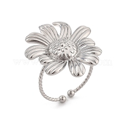 Flower 304 Stainless Steel Open Cuff Ring for Women&nbsp;RJEW-M049-04P