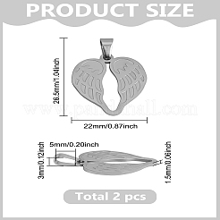 2Pcs 304 Stainless Steel Pendants&nbsp;STAS-LP0003-76