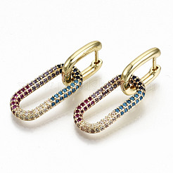 Brass Micro Pave Cubic Zirconia Huggie Hoop Earrings&nbsp;EJEW-S208-127-NF