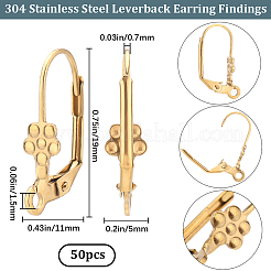 50Pcs Ion Plating(IP) 304 Stainless Steel Flower Leverback Earring Findings&nbsp;STAS-BBC0002-56