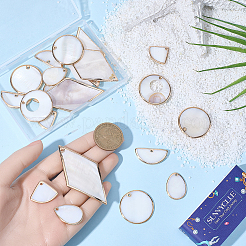 24Pcs 6 Styles Electroplated Natural Freshwater Shell Pendants with Golden Plated Brass Edge&nbsp;SHEL-SC0001-99