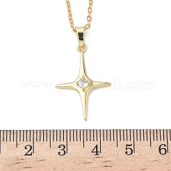 Brass Pave Clear Cubic Zirconia Star Pendant 304 Stainless Steel Chain Necklaces for Women&nbsp;NJEW-D341-07G