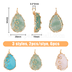 6Pcs 3 Styles Mixed Gemstone Copper Wire Wrapped Pendants&nbsp;FIND-FH0007-92