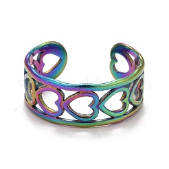 Rainbow Color Ion Plating(IP) 304 Stainless Steel Heart Wrap Open Cuff Ring for Women&nbsp;RJEW-A005-09