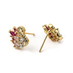 Swan Shape Rack Plating Brass Micro Pave Cubic Zirconia Stud Earrings&nbsp;KK-E084-42G