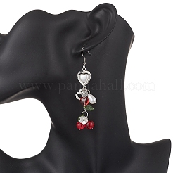 304 Stainless Steel Heart with Cherry Dangle Earrings&nbsp;EJEW-JE06682