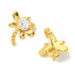 PVD Vacuum Plating 304 Stainless Steel Cubic Zirconia Stud Earrings for Women&nbsp;EJEW-L284-14G