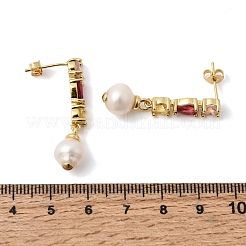 Round Brass Micro Pave Cubic Zirconia Dangle Stud Earrings&nbsp;EJEW-L311-01G-01