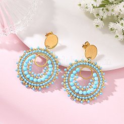 304 Stainless Steel with Glass Seed Beads Stud Earrings&nbsp;EJEW-MZ00761