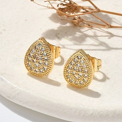 Brass Micro Pave Clear Cubic Zirconia Stud Earrings&nbsp;EJEW-D305-06G