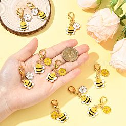 10Pcs 2 Styles Alloy Enamel Bee with Flower Pendant Decorations&nbsp;HJEW-FS00061