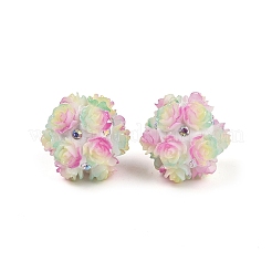 Polymer Clay Rhinestone Beads with Embossed Luminous Acrylic Roses&nbsp;CLAY-H003-06