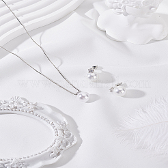 Round Plastic Imitation Pearl Pendant Necklace & Stud Earring&nbsp;SJEW-LP0001-36