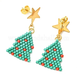 304 Stainless Steel with Glass Cylinder Seed Beads Christmas Tree Dangle Earrings&nbsp;EJEW-MZ00818