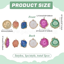 5Pcs 5 Colors Natural Druzy Agate Pendants&nbsp;G-FG0001-14