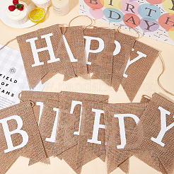 1 Set Word Happy Birthday Linen Hanging Banners Flags&nbsp;AJEW-SP0001-51C