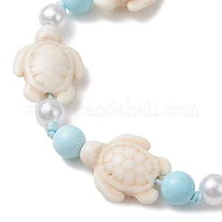 Adjustable Synthetic Turquoise & Natural Howlite Braided Bead Bracelets for Womem&nbsp;BJEW-JB13654
