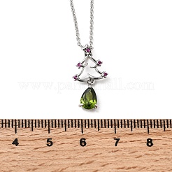 Christmas Tree Brass Micro Pave Cubic Zirconia Pendants Necklaces&nbsp;NJEW-L468-01P-B02