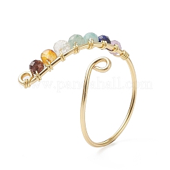 Natural Mixed Gemstone Braided Beaded Chakra Open Cuff Ring&nbsp;RJEW-JR00548