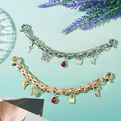 2Pcs 2 Styles Alloy & Glass Butterfly Star Key Charm Aluminum Chain Bag Decorative Chains&nbsp;HJEW-TAC0134