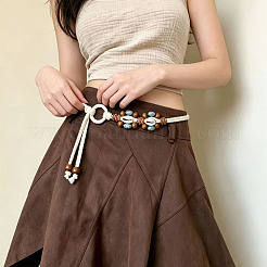 Boho Wood Beaded Flower Cotton Cord Tie Waist Belts for Women&nbsp;FS-WGD9DFE-01