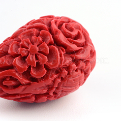 Carved Flower Cinnabar Beads&nbsp;CARL-Q004-53