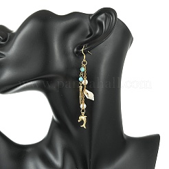 Shell Pearl Bead & 316 Surgical Stainless Steel Charms Dangle Earrings for Women&nbsp;EJEW-JE07274