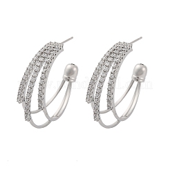 Triple C-Shaped Brass Micro Pave Clear Cubic Zirconia Stud Earrings&nbsp;EJEW-R025-29P