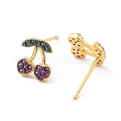 Colorful Cubic Zirconia Cherry Stud Earrings&nbsp;EJEW-F281-17G