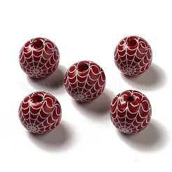Halloween Printed Spider Webs Colored Wood European Beads&nbsp;X1-WOOD-K007-04E