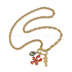 Ocean Brass Enamel Red Lobster Pendants 304 Stainless Steel Cable Chain Necklaces for Women&nbsp;NJEW-JN06483-02