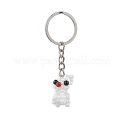 Rabbit Glass Seed Bead with Natural Carnelian Beads and Natural Black Onyx Round Beads Keychains&nbsp;KEYC-MZ00036