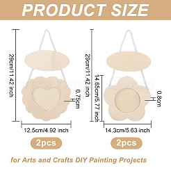 4Pcs 4 Styles Unfinished Natural Wood Hanging Photo Frame&nbsp;AJEW-OC0004-35