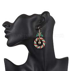 Christmas Wreath Glass Seed Beaded Dangle Earrings&nbsp;EJEW-TA00685