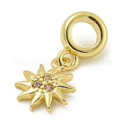 Rack Plating Brass Pave Clear Cubic Zirconia Sun European Dangle Charms&nbsp;KK-Z067-39G
