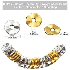 100Pcs 2 Colors Tibetan Style Wavy Spacer Beads&nbsp;TIBEB-YW0001-67