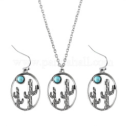 Alloy & Synthetic Turquoise Dangle Earrings & Pendant Necklaces Sets&nbsp;FS-WG3DEAB-01