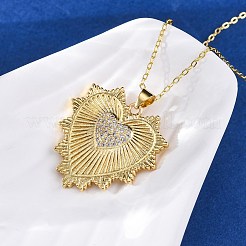 Brass Micro Pave Clear Cubic Zirconia Heart Pendant Necklaces for Women&nbsp;LS-NJEW-S438-07C-G