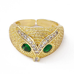 Cubic Zirconia Owl Open Cuff Rings&nbsp;RJEW-P079-01G-03