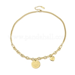 304 Stainless Steel Word Fantastic New York 520 Flat Round Pendant Necklaces&nbsp;NJEW-N055-18G