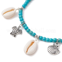 Natural Shell & Alloy Tortoise Charm Anklet&nbsp;AJEW-TA00022