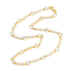 Brass Pave Clear Cubic Zirconia Heart Link Chain Necklaces&nbsp;KK-CBA4547-16B-G