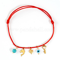Adjustable Stainless Steel Charm Bracelet with Gold Dolphin Heart Key and Turquoise Pendant&nbsp;WA8948-2