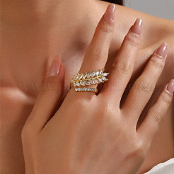 Brass Micro Pave Cubic Zirconia Adjustable Cuff Rings for Women&nbsp;RJEW-B127-01G