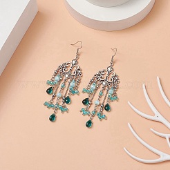 Glass Teardrop Tassel Chandelier Earrings&nbsp;EJEW-TA00184-02