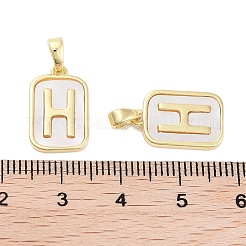 Brass Pave Natural Shell Rectangle Pendants&nbsp;KK-C051-25G
